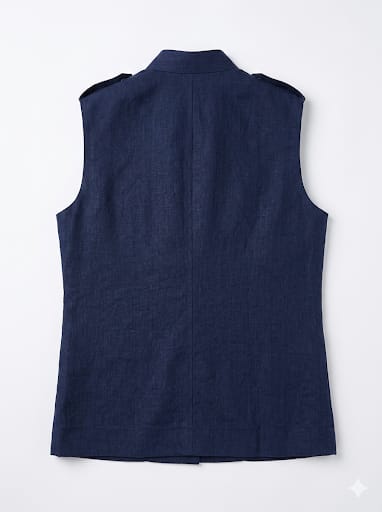 NAVY LINEN UTILITY WAISTCOAT