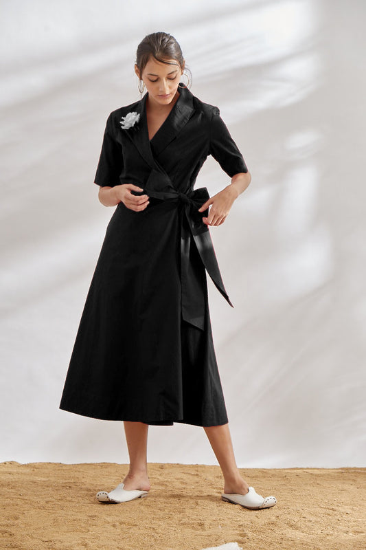 House of Three's Luxury Black wrap dress for women