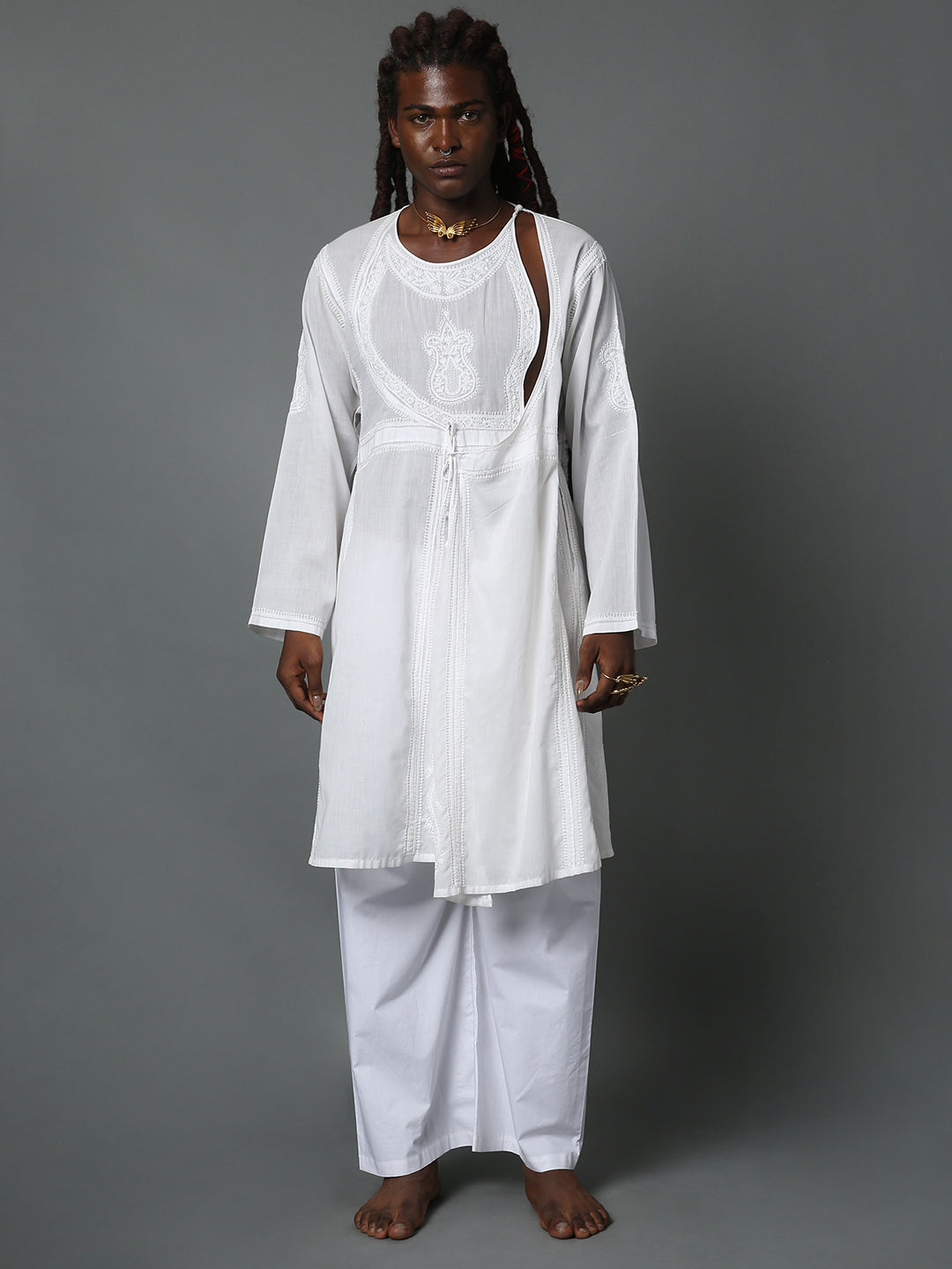 ARSALAN CHIKAN ANGRAKHA KURTA WHITE