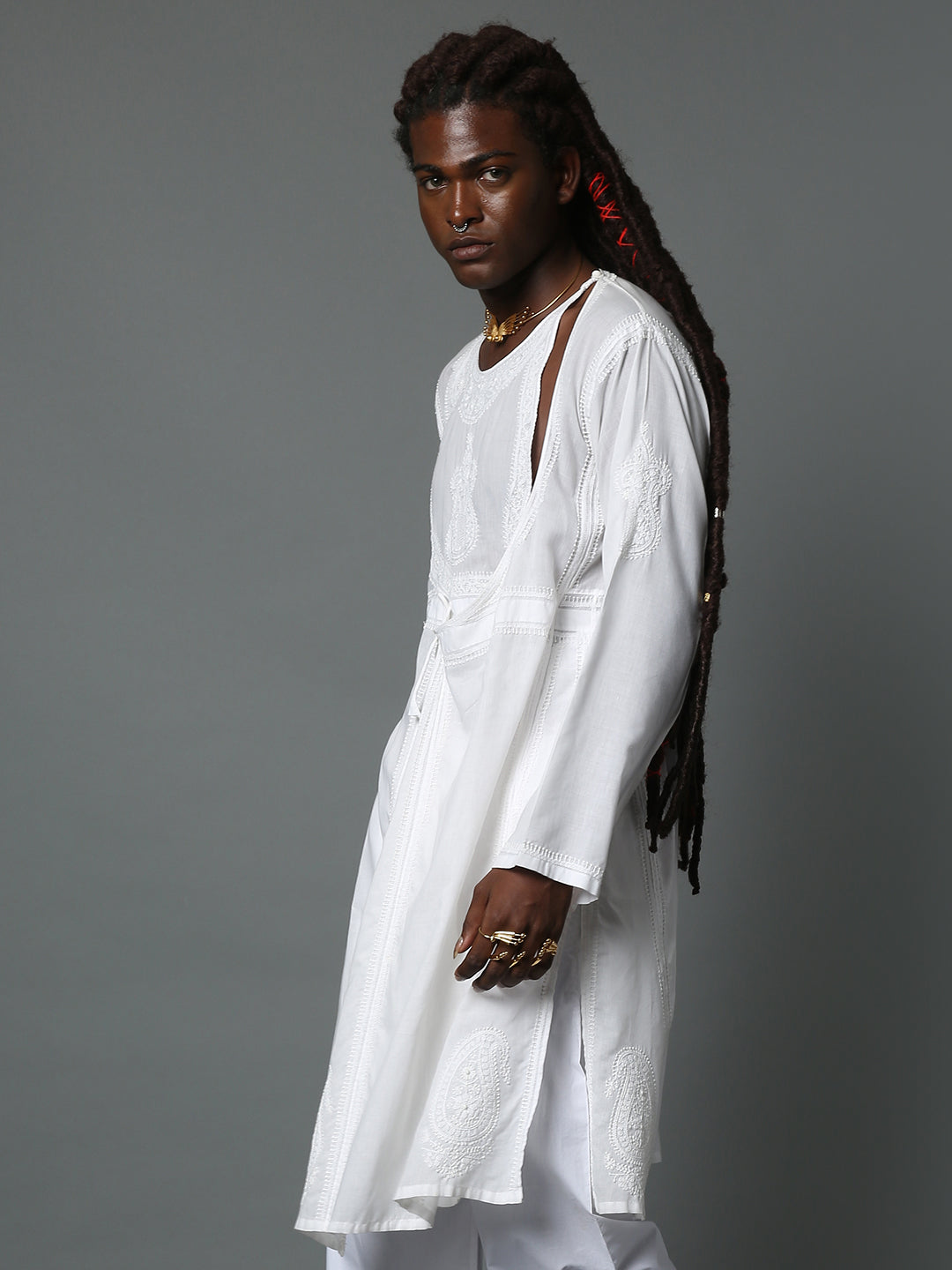 ARSALAN CHIKAN ANGRAKHA KURTA WHITE