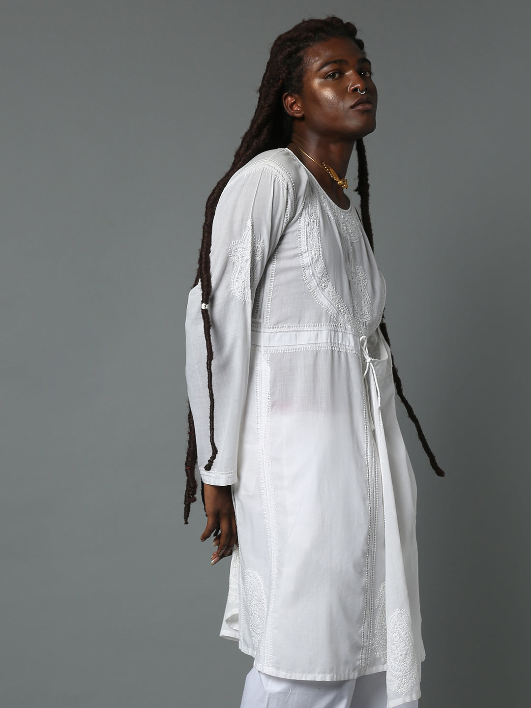 ARSALAN CHIKAN ANGRAKHA KURTA WHITE