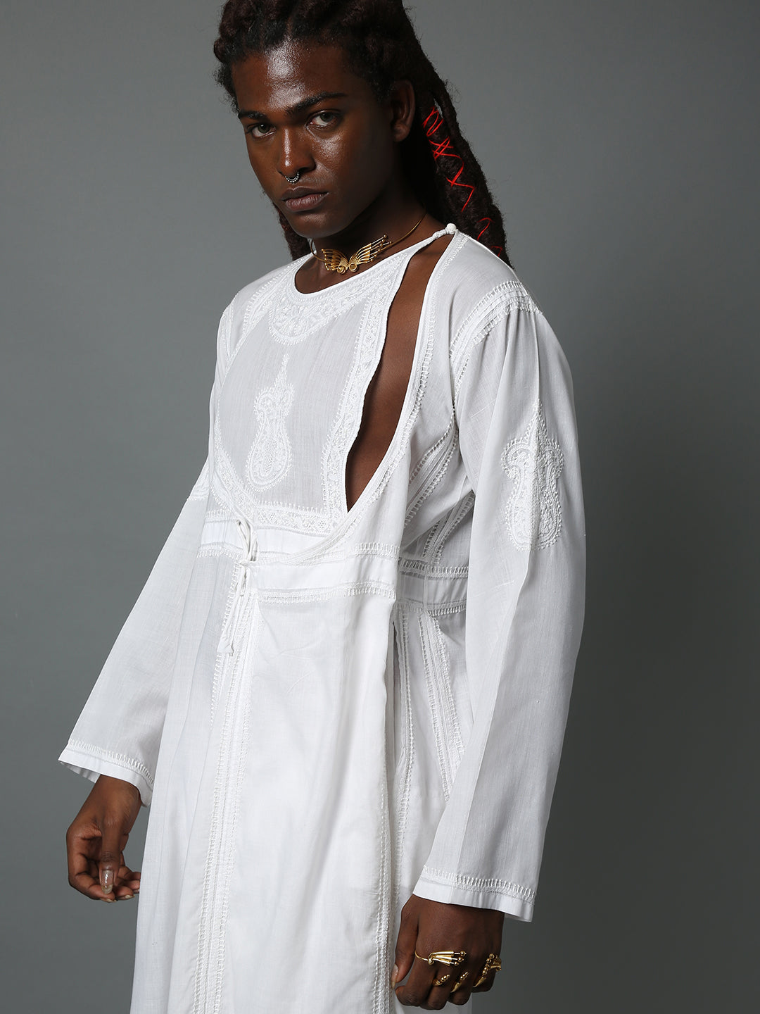 ARSALAN CHIKAN ANGRAKHA KURTA WHITE