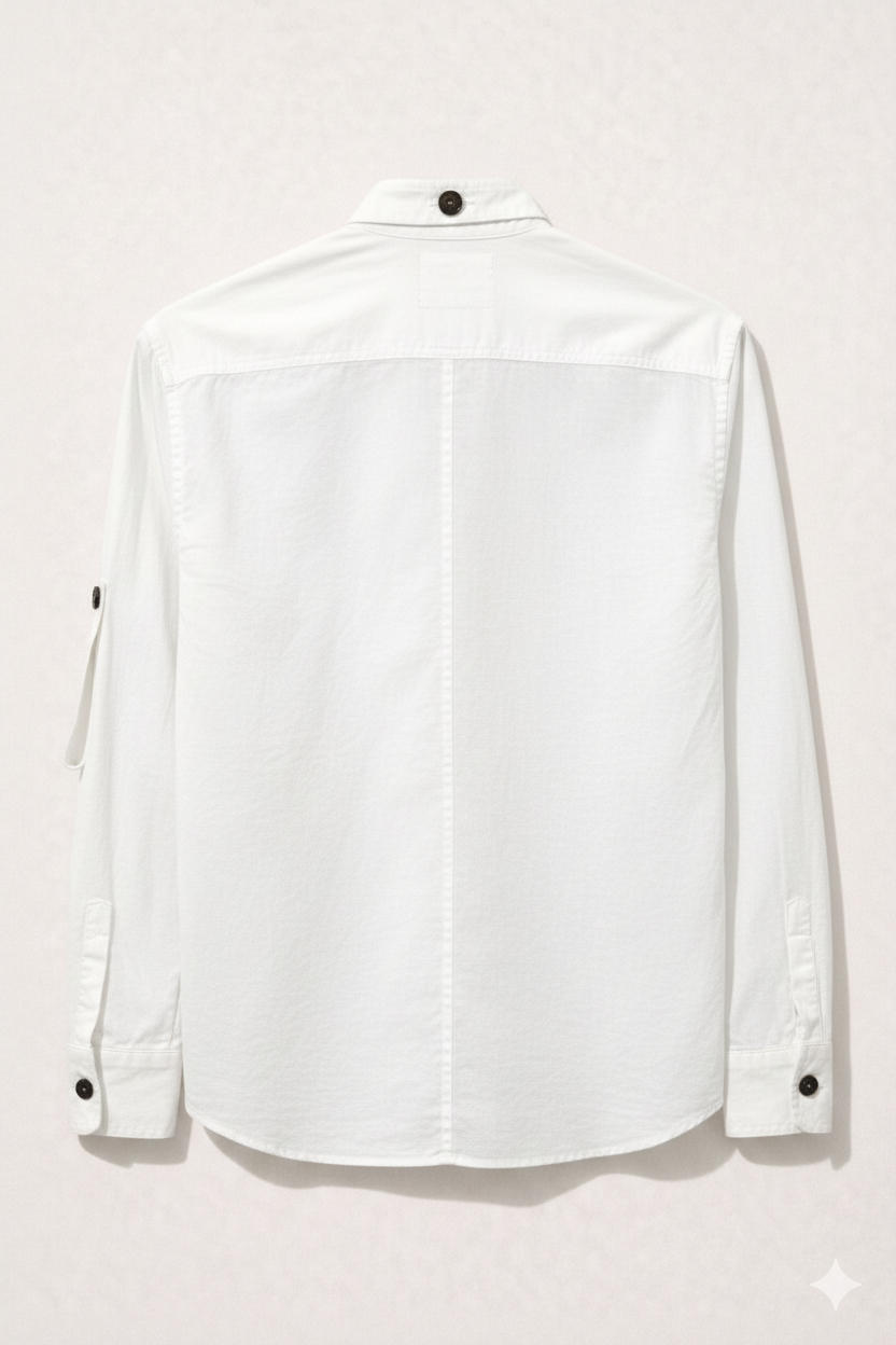 WHITE KHADI MULMUL UTILITY SHIRT