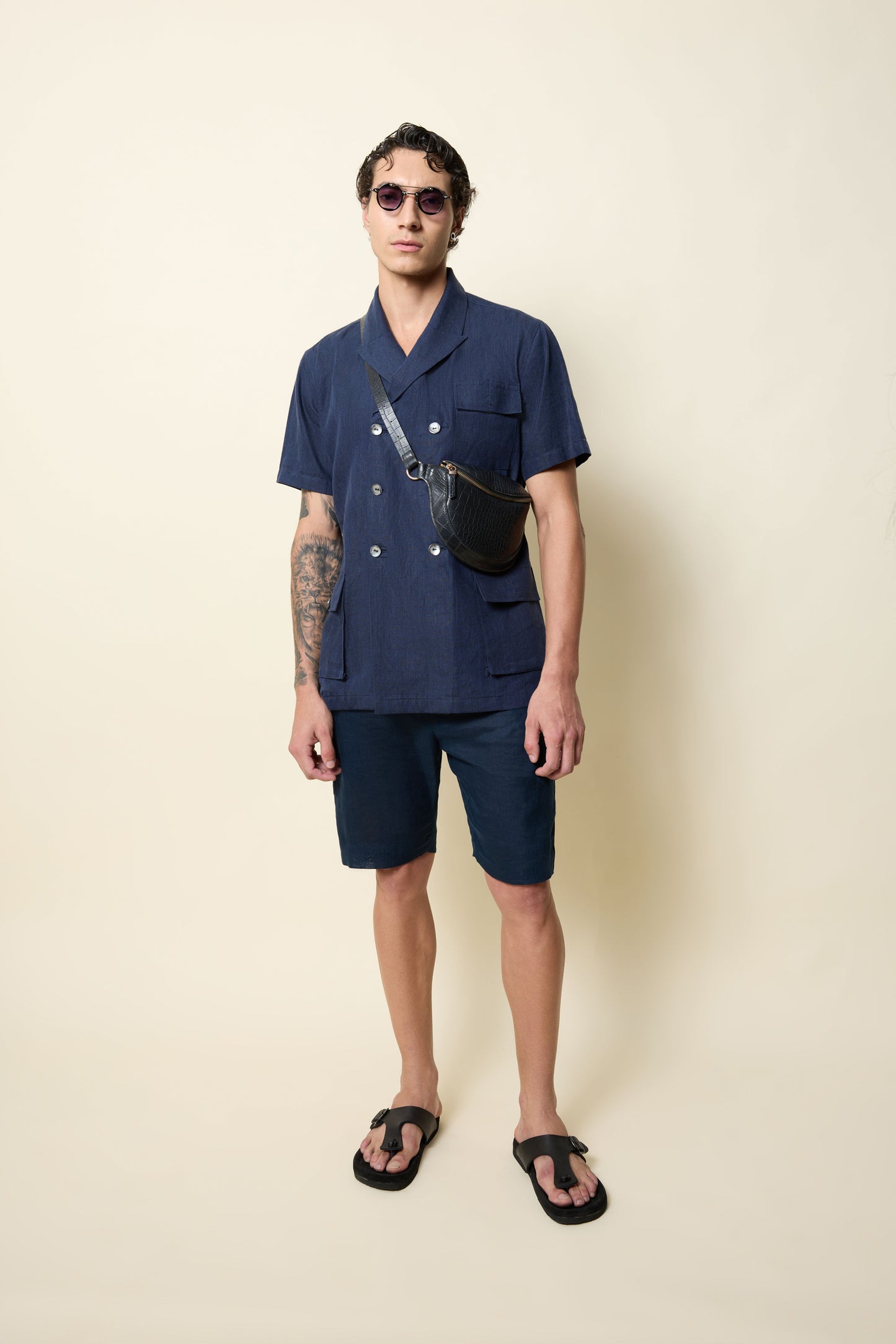 LINEN DB RESORT SHIRT NAVY