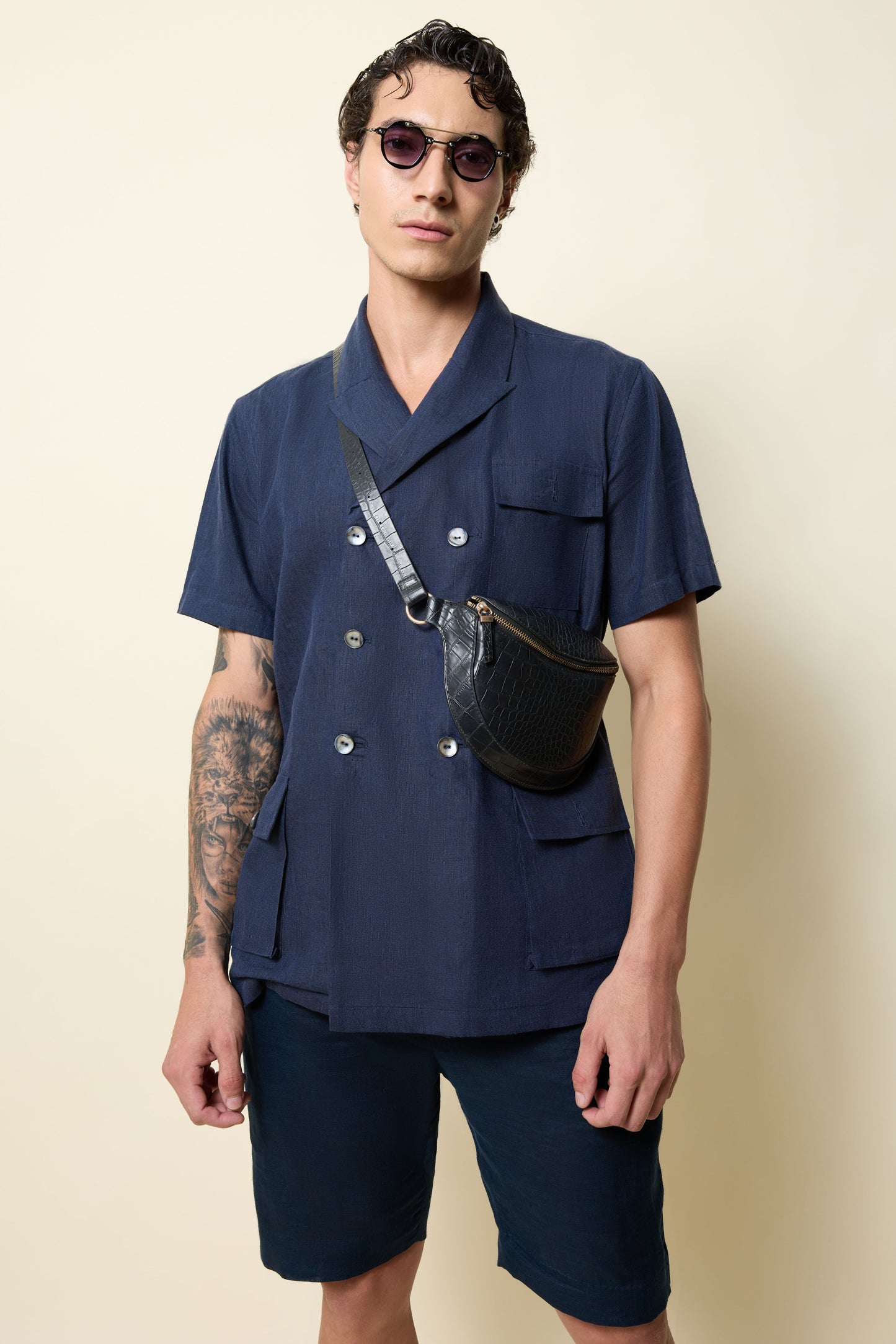 LINEN DB RESORT SHIRT NAVY