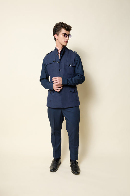 NAVY LINEN UTILITY WAISTCOAT