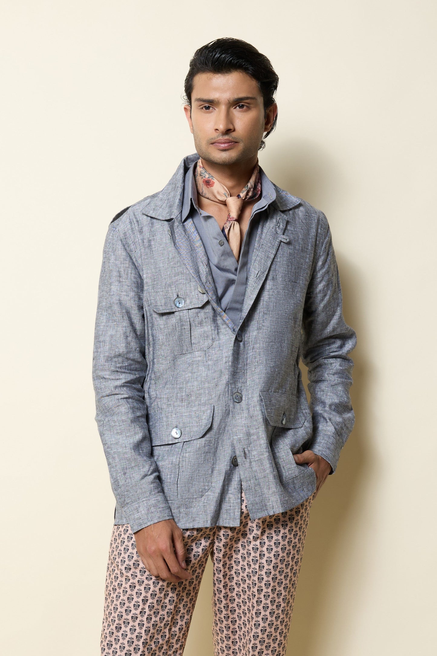 LINEN SAFARI SHIRT GREY