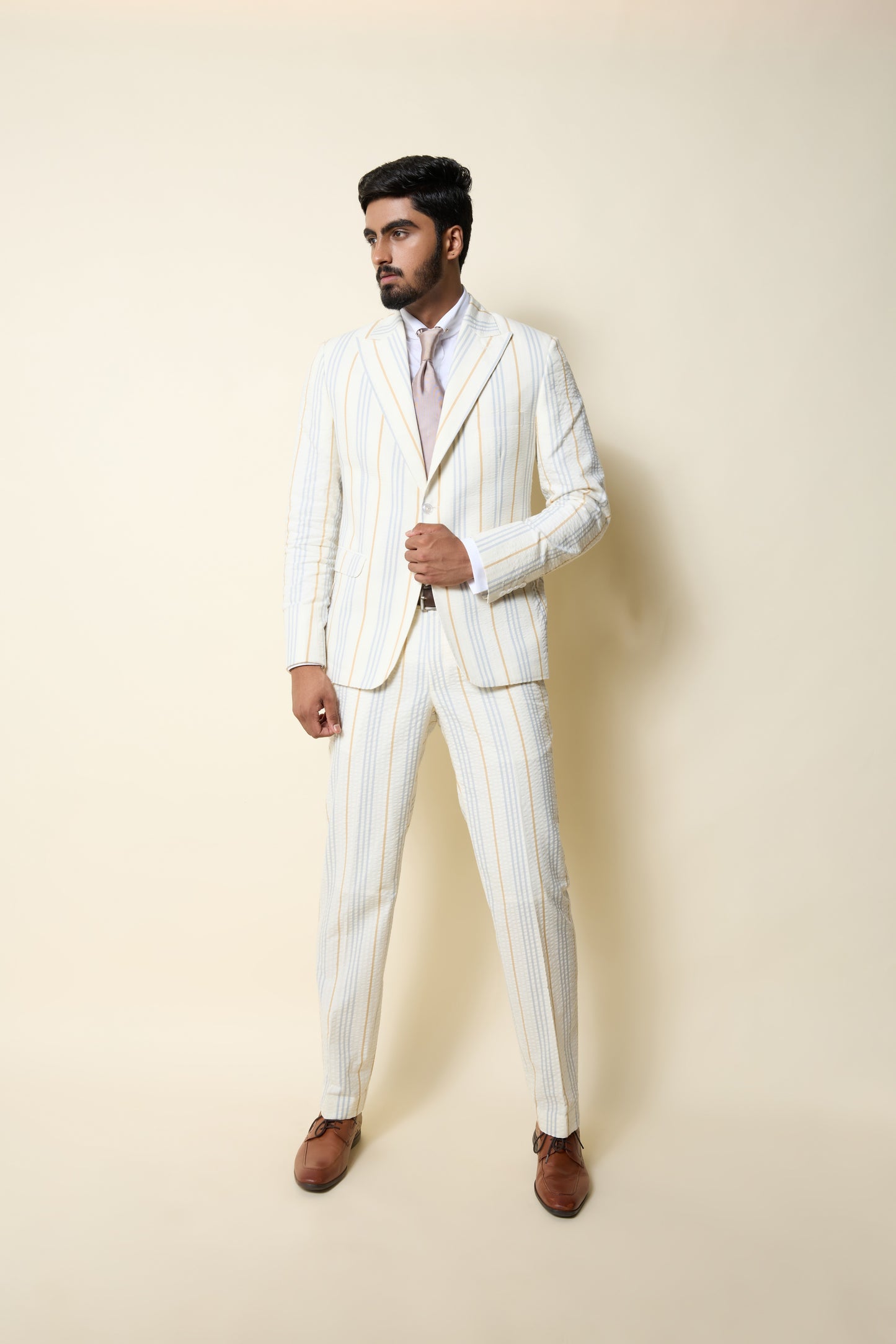 SEERSUCKER TROUSERS BEIGE