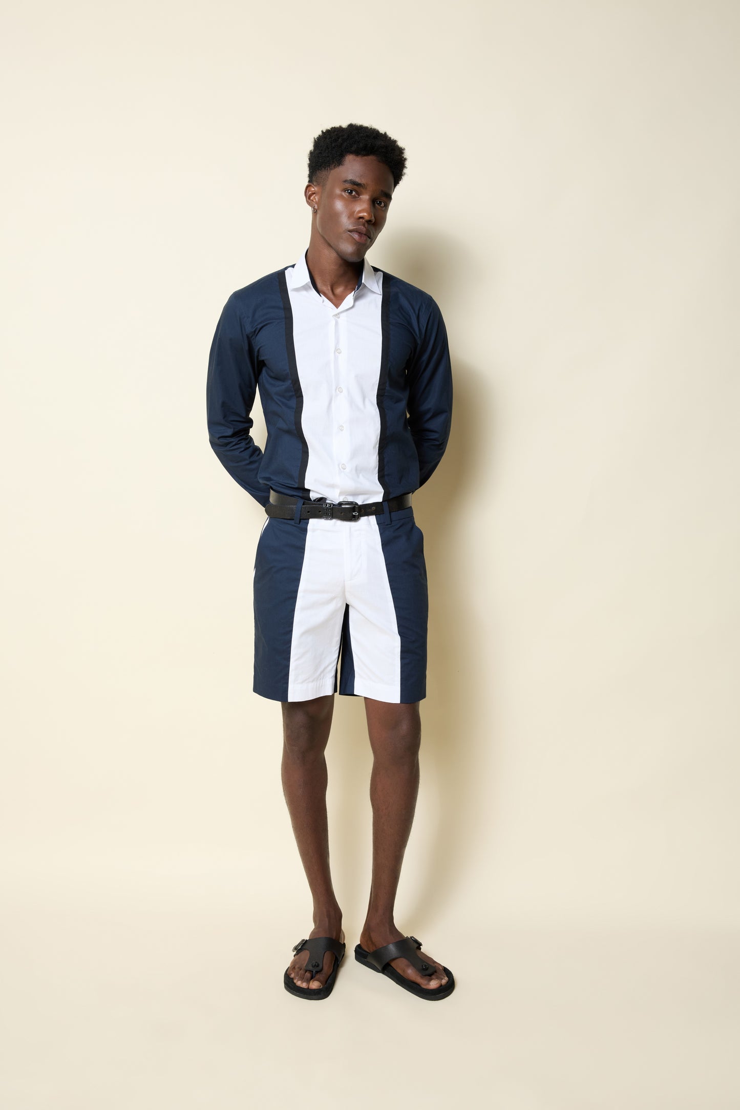 NAVY WHITE PANELLED SHIRT