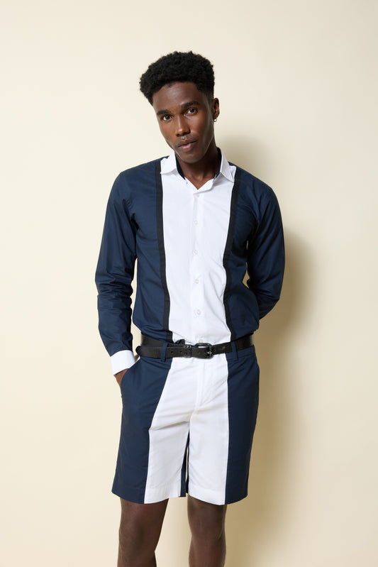 NAVY WHITE PANELLED SHIRT