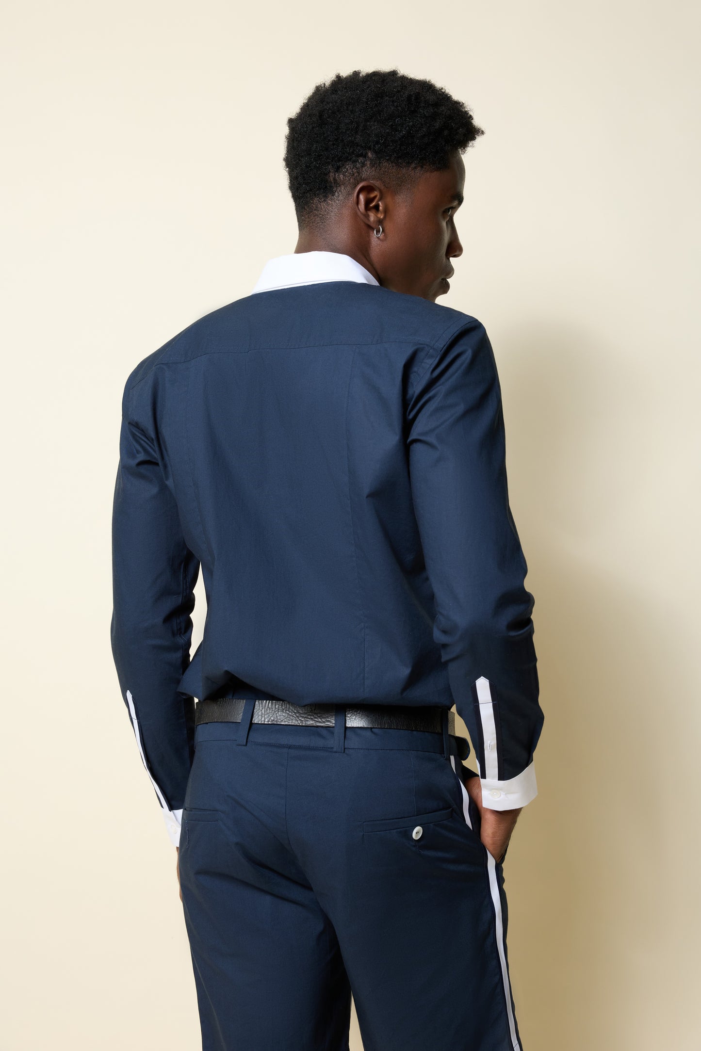 NAVY WHITE PANELLED SHIRT