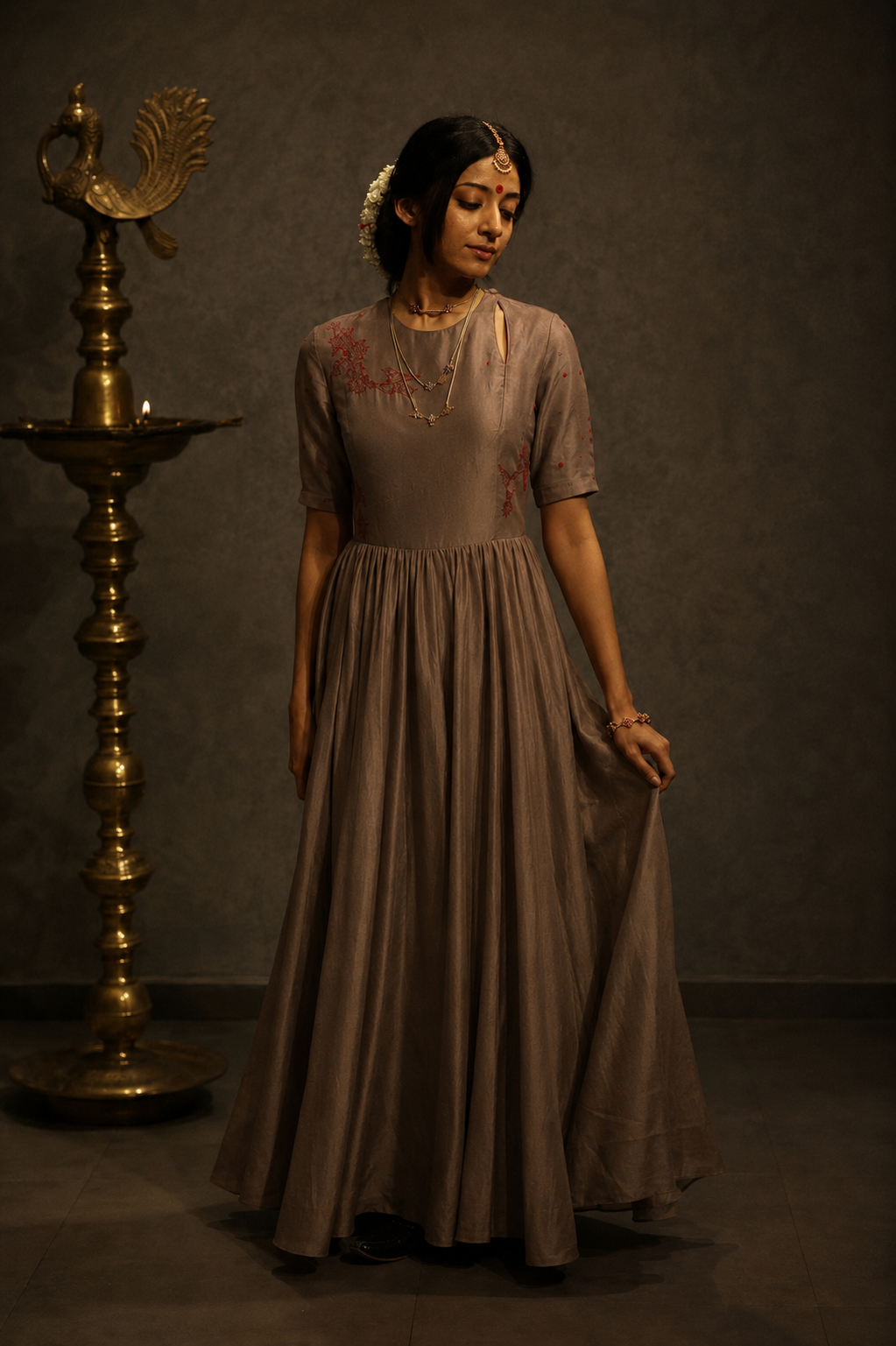 Aarya Angrakha Dress Clay