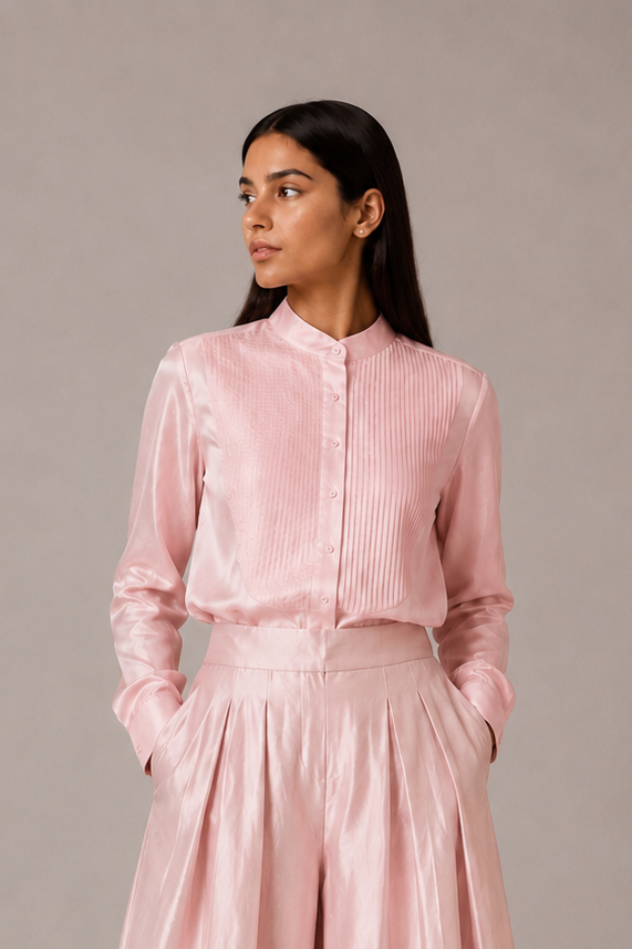 Peony Silk Shirt Blush