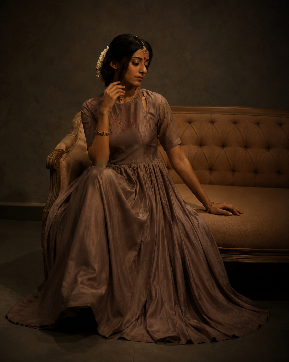 Aarya Angrakha Dress Clay