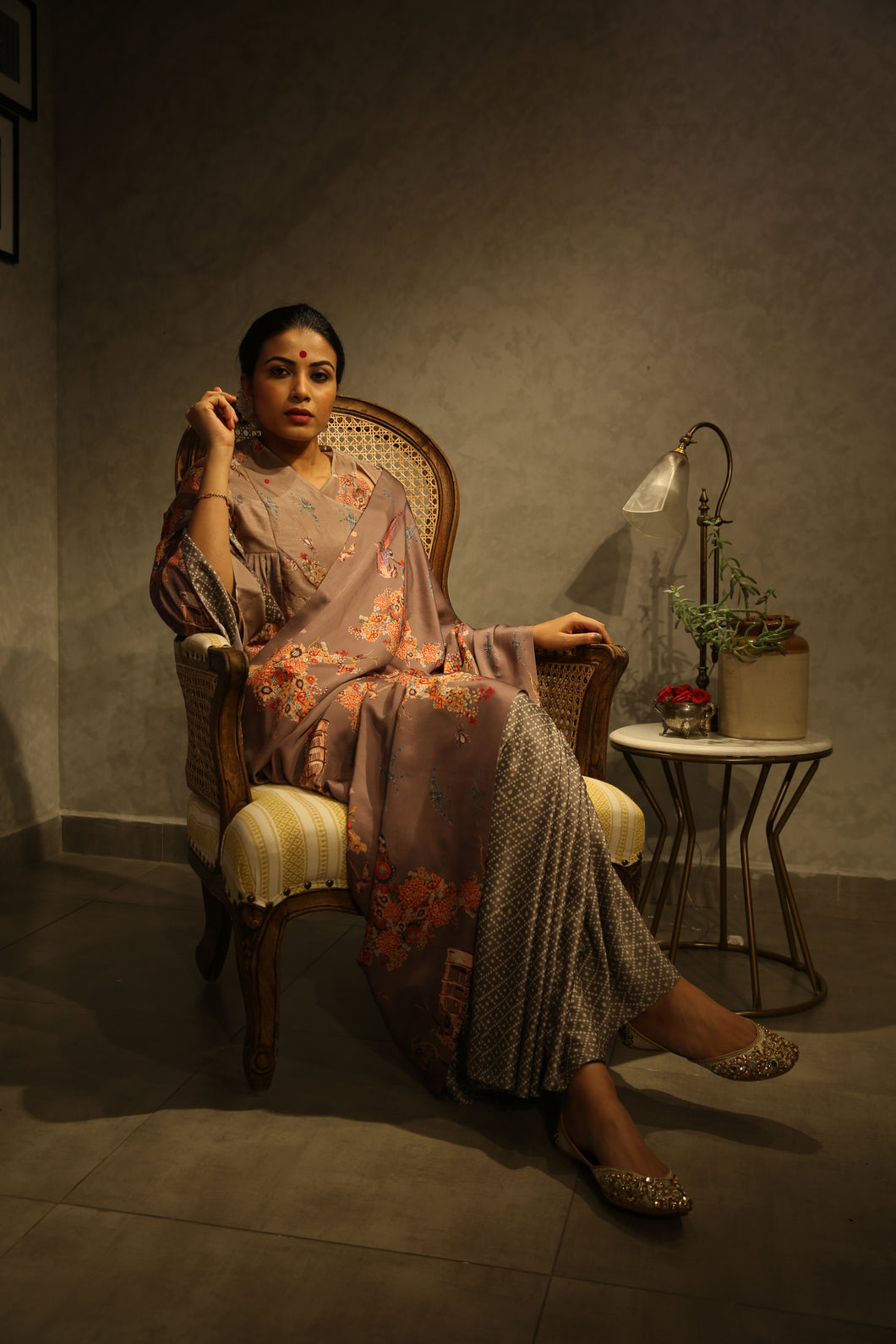 Luxury satin silk printed saree-House Of Three