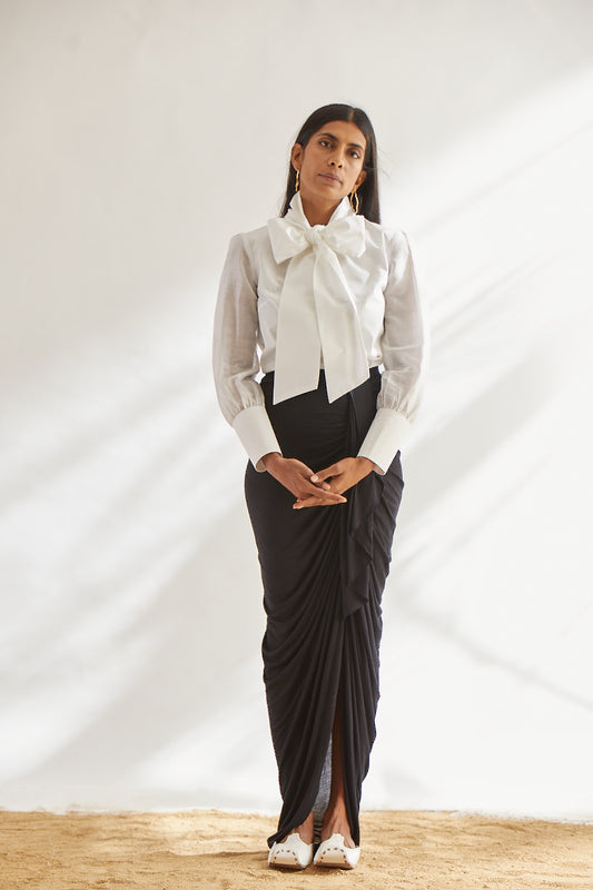 House of Three's Black & White draped skirt for womens
