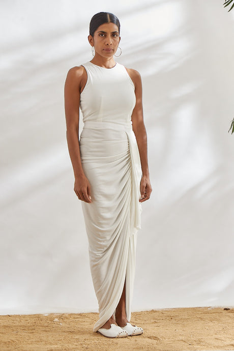 House of Three's Luxury White drape dress for women