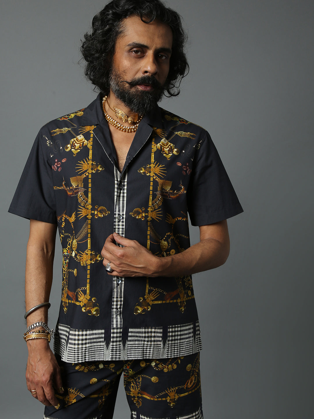 DRAVIDA JEWEL SHIRT BLACK LINEN