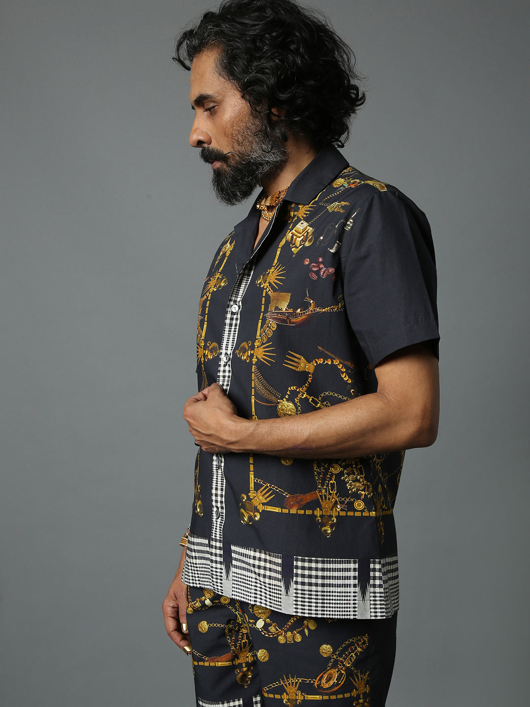 DRAVIDA JEWEL SHIRT BLACK LINEN