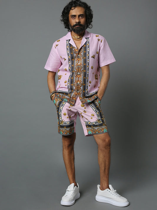 MURAL HAWAIAN SHIRT PINK POPLIN