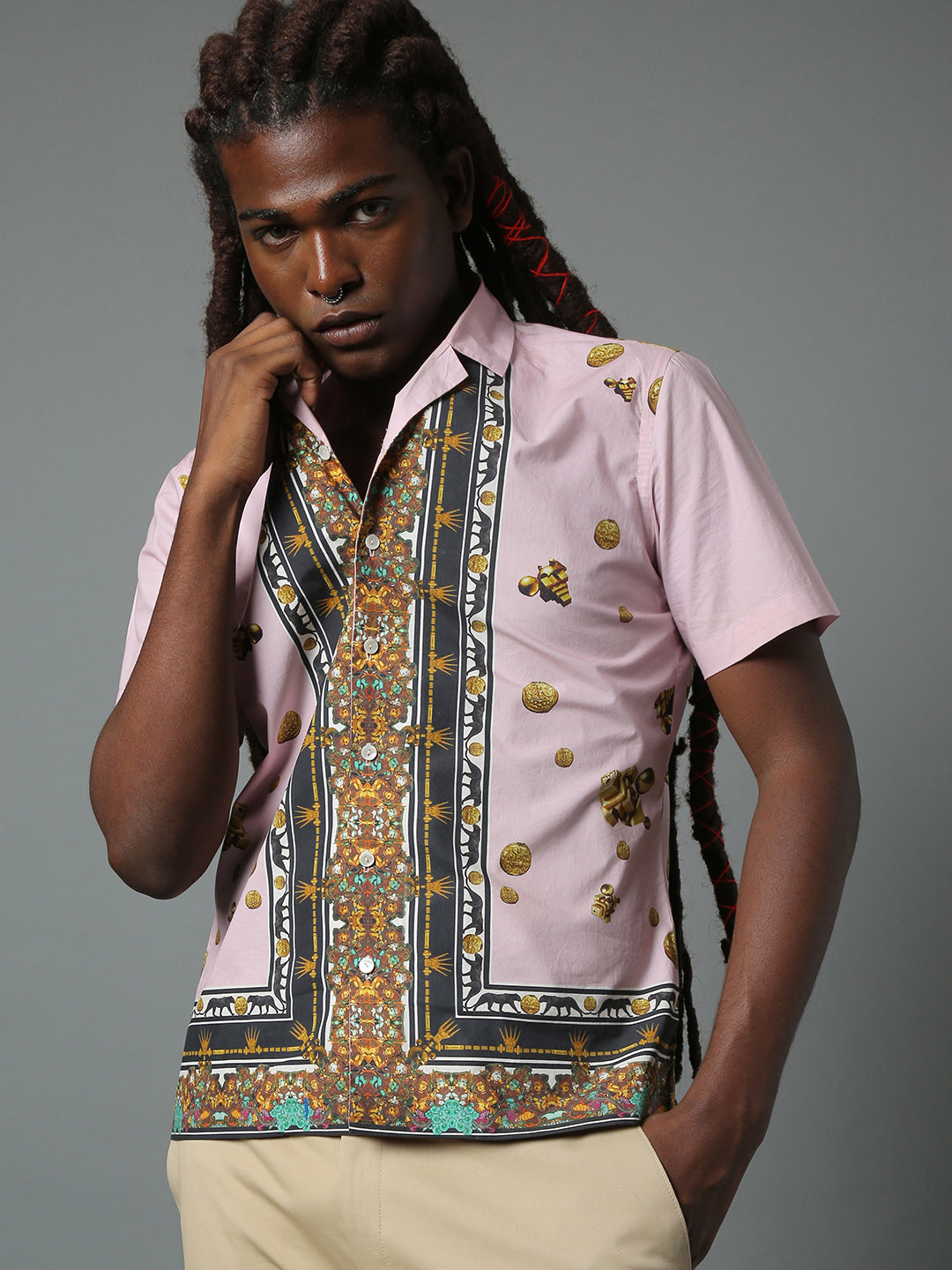 MURAL HAWAIAN SHIRT PINK LINEN