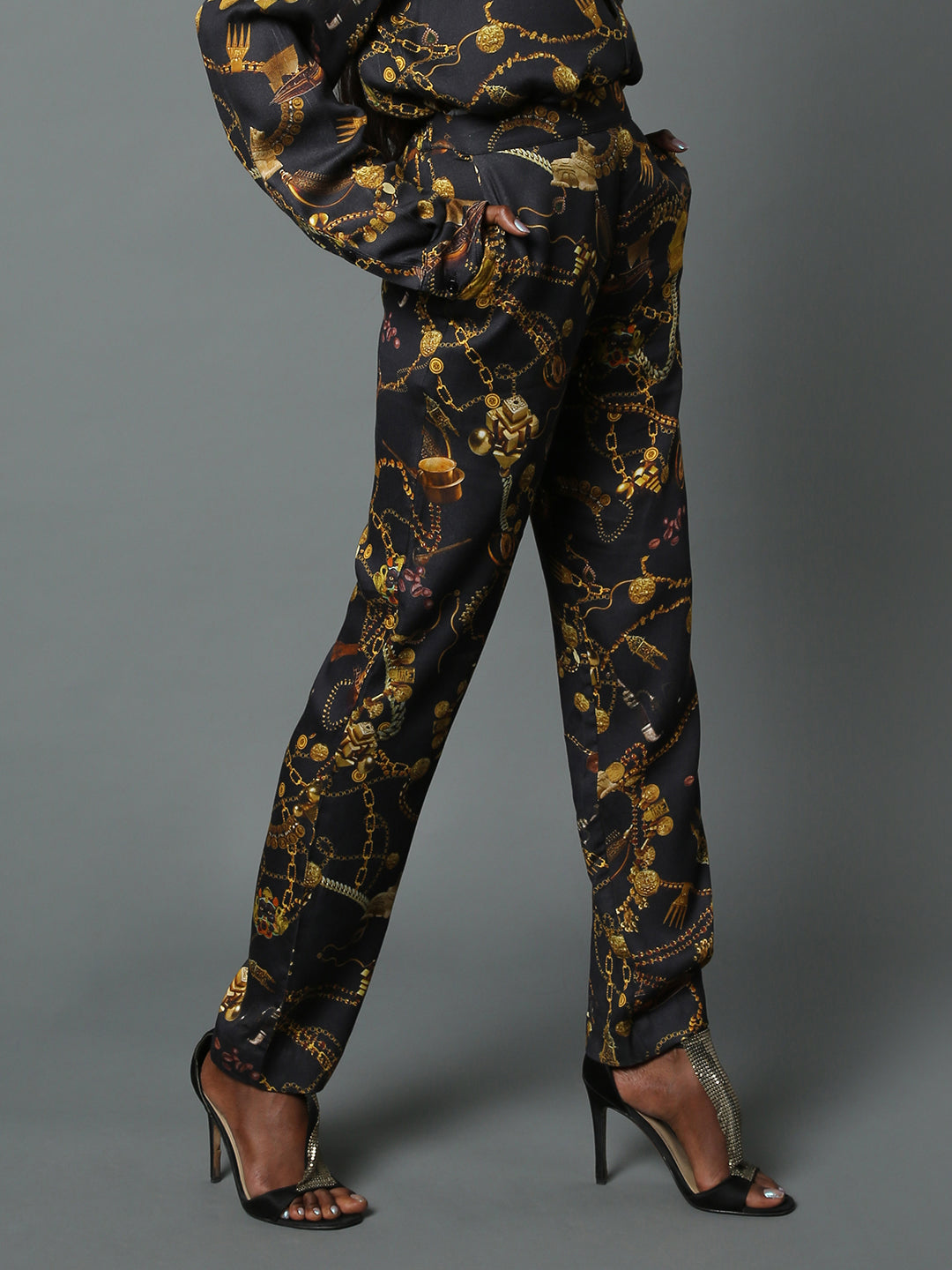 House of Three's Luxury Black Dravidian Printed Bottoms 