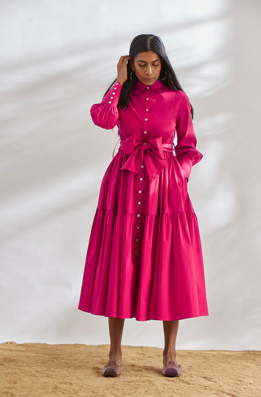 Luxury Pink tiered dress for women-House Of Three