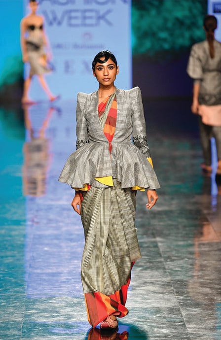 Ramp Walk by model She Wear luxury kanchivaram saree-House Of Three