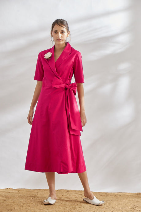 Luxury pink wrap dress for women-House Of Three