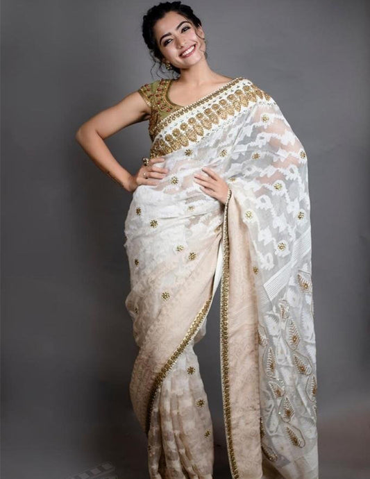 Luxury  jamdani saree Wear By Rashmika Mandana